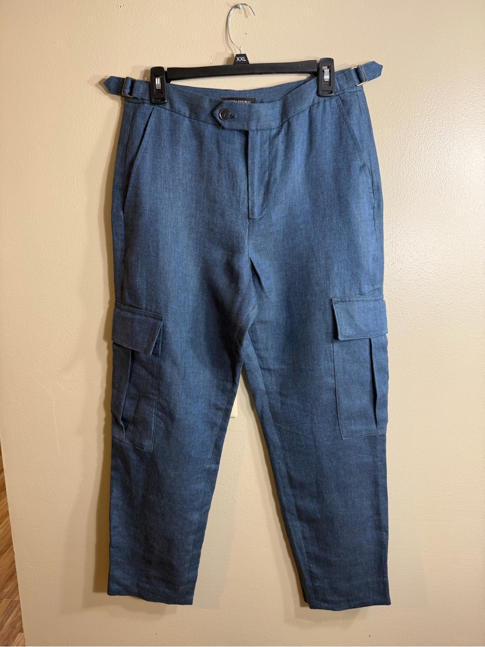 Banana Republic 100% Linen Cargo Pants Blue Utility Ankle Size 6